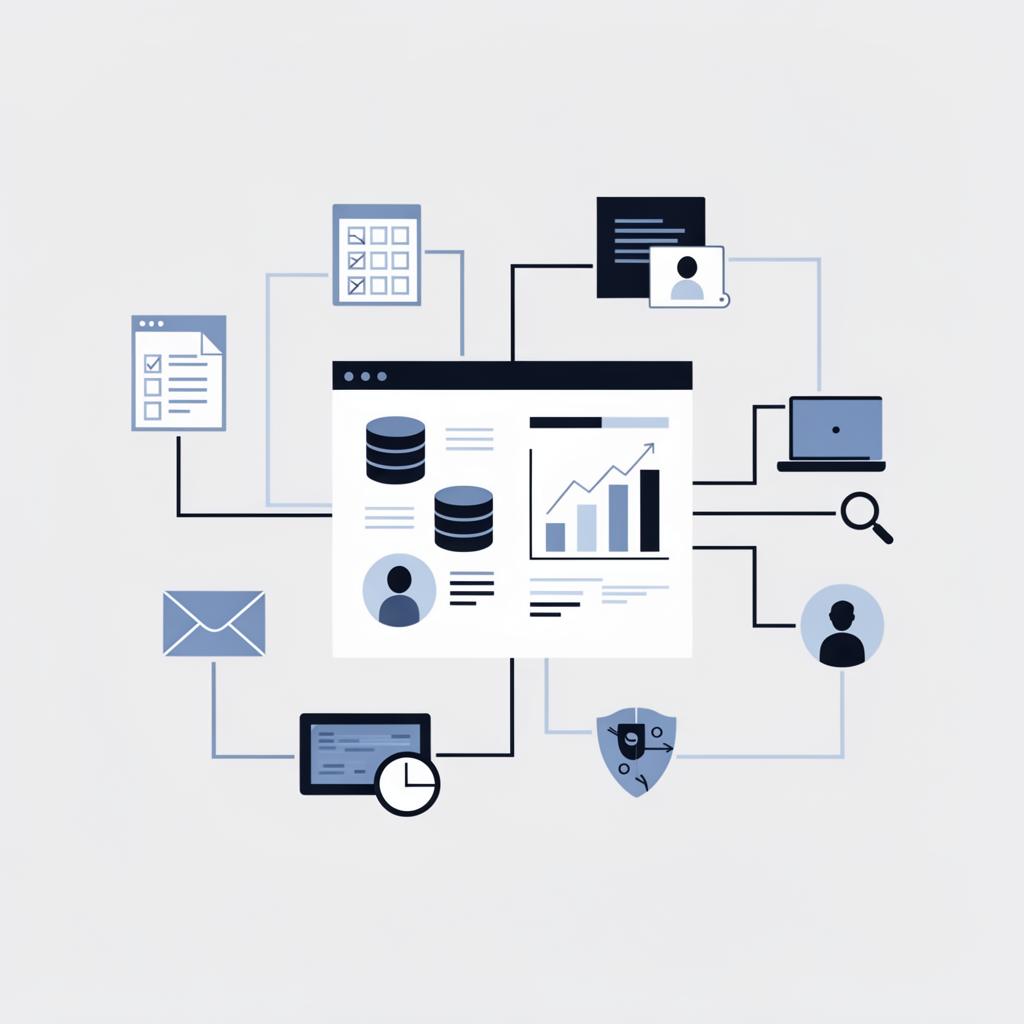 Grafisk illustration af kundedata med datakilder der flyder sammen i ét centralt dashboard